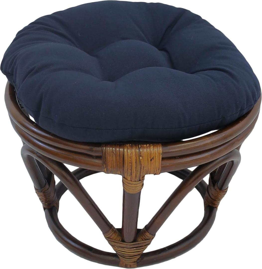 Blazing Needles Solid Twill Round Footstool Cushion, 18", Navy