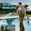 Cordless Stick Water Transfer Pump with 2x4.0Ah 21V Batteries, 770GPH, 32FT Head, 45-Mins Long Runtime, Powerful & Quick Battery Water Pump Compatible with Makita 18V Battery