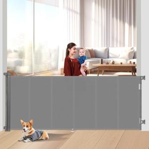 Upgraded 120 inch Retractable Baby Gates Extra Wide with Reinforced Strip Design to Prevent Crawling Through, 48" Extra Tall Retractable Gates, 10 FT Retractable Dog Gate for Indoor/Outdoor (Gray)