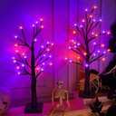 2 Pack 24 Inch Orange & Purple Lighted Halloween Birches Tree Decor with Timer Total 48 LED Battery Operated Tabletop Artificial Black Spooky Tree Halloween Decorations for Indoor Home Holiday Party