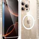 FNTCASE for iPhone 16 Pro-Max Case: Clear Magnetic Phone Cases Compatible with Magsafe Slim Anti Yellowing Military Grade Drop Protection Rugged Protective Transparent Cell Cover (B-Glitter Magnetic)
