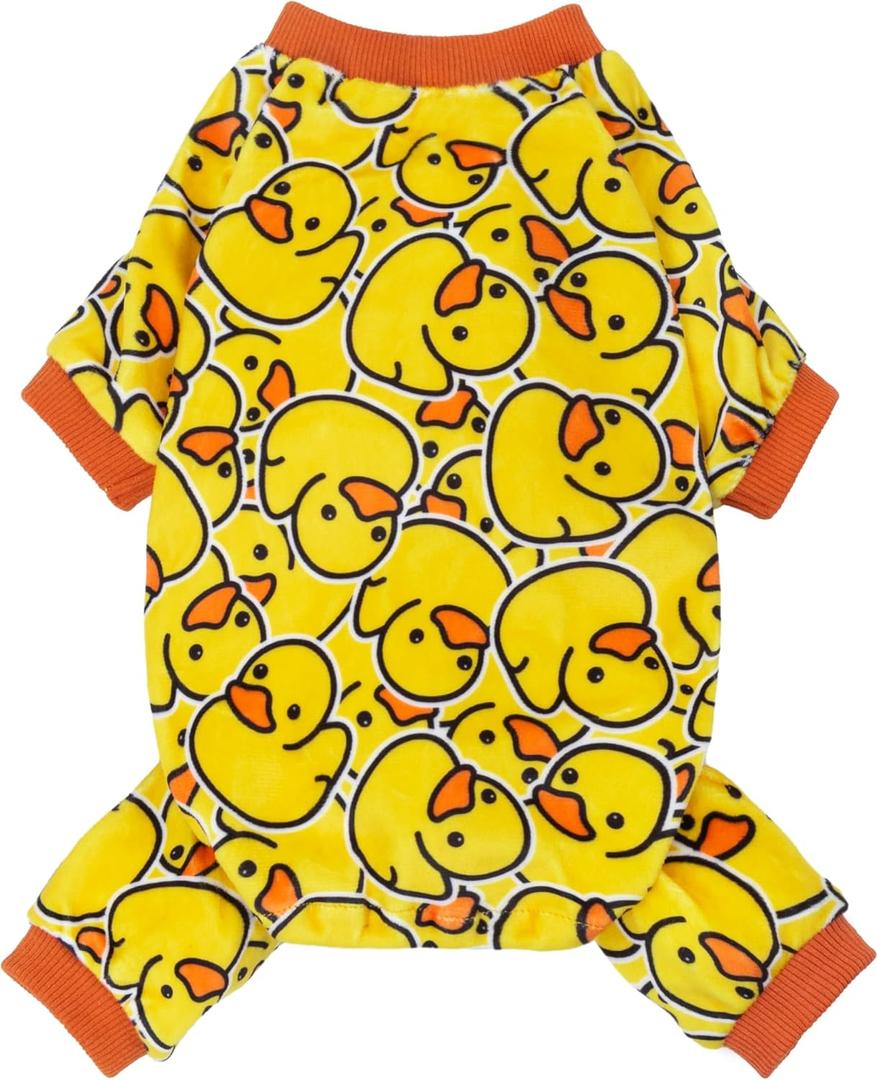 Fitwarm Funny Duck Dog Pajamas, Dog Winter Clothes for Small Dogs Girl, Lightweight Velvet Pet Jumpsuit, Cat Onesie, Yellow, Medium
