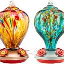 2 Packs Hummingbird Feeders for Outdoors Hanging Ant and Bee Proof, 34OZ & 32OZ Hand Blown Glass Hummingbird Feeders for Outside, 2 Red