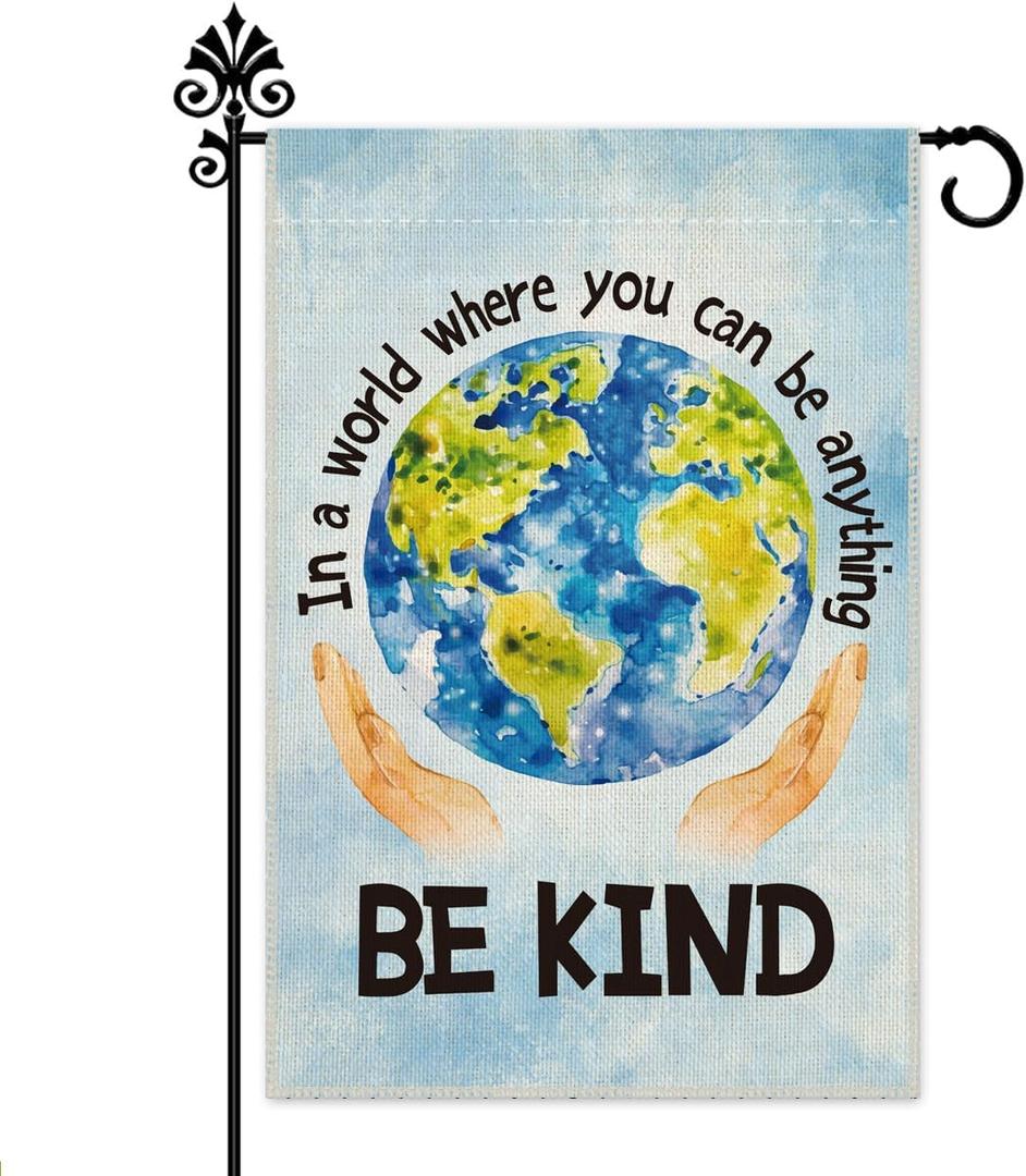 Hafhue In A World Where You Can Be Anything Be Kind Welcome Garden Flag Yard Outdoor Farmhouse Decorations, Waterproof Double Sided Printing, Earth Peace Equality Inclusive Diversity Yard Flag Gift