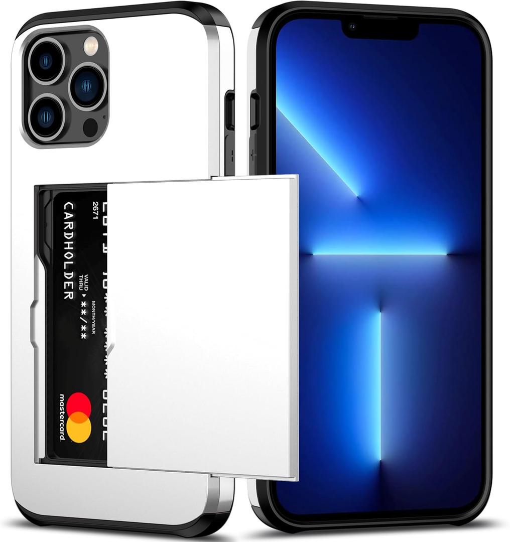 Nvollnoe for iPhone 13 Pro Max Case with Card Holder Heavy Duty Protective Dual Layer Shockproof Hidden Card Slot Slim Wallet Case for iPhone 13 Pro Max for Women&Men(White)