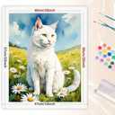 Animal Paint by Numbers Kit for Adults - DIY White Cat in Daisy Meadow Painting on Canvas 16x20 Inches, Acrylic Paint Set, Suitable for Beginners, Art for Home Decoration or Gifts