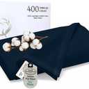 Royale Linens 400 Thread Count 100% American Grown Cotton Flat Sheet - Cooling Sheets - Twin Sheets - Luxury Sateen Weave - Twin Flat Sheet Sold Separately - Navy Flat Sheet Only (Twin, Rivera Navy)