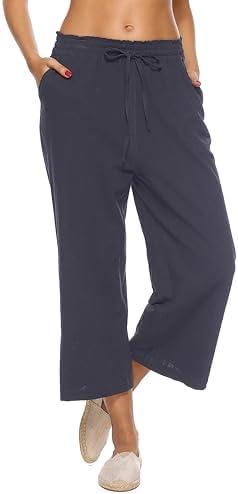 LNX Womens Linen Pants High Waisted Wide Leg Drawstring Casual Loose Trousers with Pockets size XL