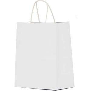 Qutuus 50 pcs White Paper Gift Bags with Handles 8x4.5x10 White Paper Bags for Party Favor, Shopping, Wedding, Retail, Recyclable Medium Gift Bags Bulk