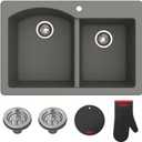 KRAUS Forteza 33-inch Drop In/Undermount 60/40 Double Bowl Granite Kitchen Sink in Grey, KGD-50GREY (Gray)