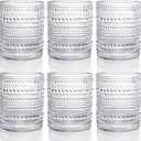 ZOOFOX Set of 6 Romantic Water Glasses, 12 oz Hobnail Glasses Tumbler, Clear Embossed Vintage Glassware Set for Beer, Cocktail, Soda, Beverages
