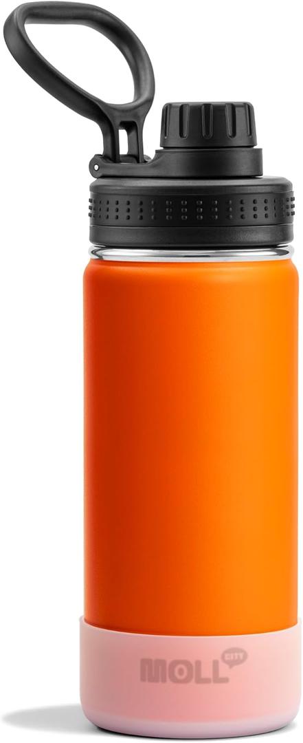 Kids Insulated Water Bottle-16 oz Stainless Steel Vacuum Wide Mouth Sports Flask with Silicone Boot-Reusable Metal Leak Proof Travel Water Bottle for Girls Boys, BPA-Free(Orange)