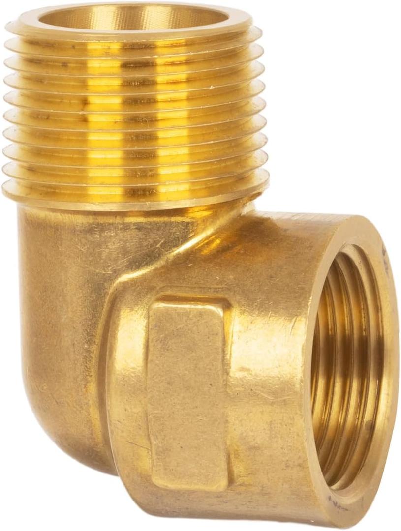90 Degree Elbow, 3/4" NPT Male 3/4" NPT Female Brass Pipe Fitting, Street Elbow Adapter for Propane, Oil, Gas, Air Flow Systems, Corrosion Resistant, 1200 PSI Rated, 1 Pack