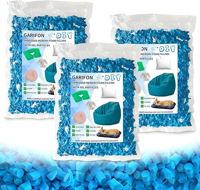 15lbs Bean Bag Filler, Pillow Filler Stuffing, Bean Bag Filling, Shredded Memory Foam Filling, Punching Bag Filler, Foam Refill for Pouf/Ottoman Stuffing/Boxing Bag,Added Gel Particles (Electric Blue & White)