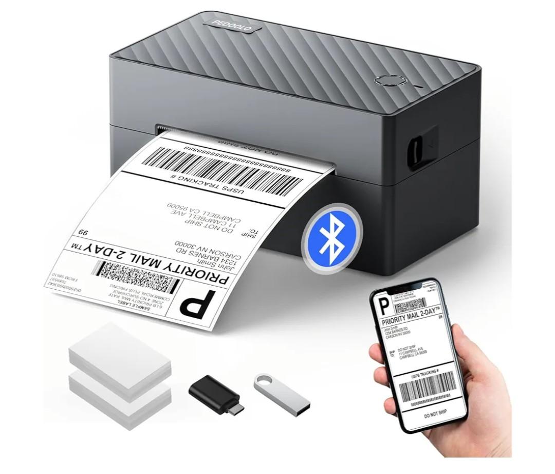 PEDOOLO Label Printer, 4x6 Shipping Label Thermal Printer for Packages, Bluetooth Conection and Compatible with Android, iPhone, Windows, Mac, Chromebook, Amazon, UPS, USPS, FedEx, Shopify