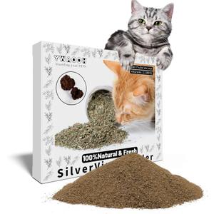 Cat Toys - Silvervine Powder 45g with 5 Resealable Pouches, Catnip Alternative, 100% Natural Silver Vine Gall Fruit Powder, Matatabi Cat Toy, Suitable for All Cat Ages (Wood)