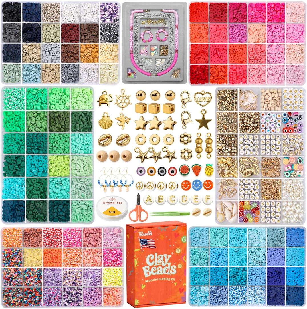 23000+ Clay Beads Bracelet Making Kit for Girls-120 Colors 6 boxes, Polymer Heishi Beads for Jewelry Making Kit, Charms for Bracelets,Bead Board Arts and Crafts Gifts For Kids Fun Crafts For Adults