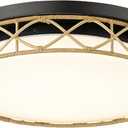 15'' LED Rattan Ceiling Light, 22W Farmhouse Flush Mount Ceiling Light Fixtures, Hand-Woven Boho Light for Bedroom, Laundry Room, Bathroom, Kitchen, Entry (Black 11F)