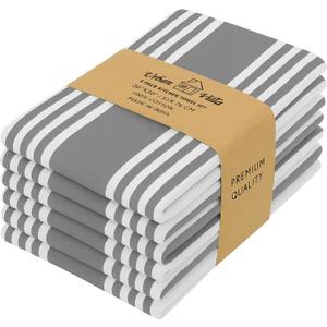 Urban Villa Kitchen Towels 100% Cotton Pack of 6, Highly Absorbent Quick Drying Super Soft Premium Dish Towel for kitchen with Hanging Loop Hand & Tea Towels - 20x30 Inch, (Dove Grey & White, Striped)