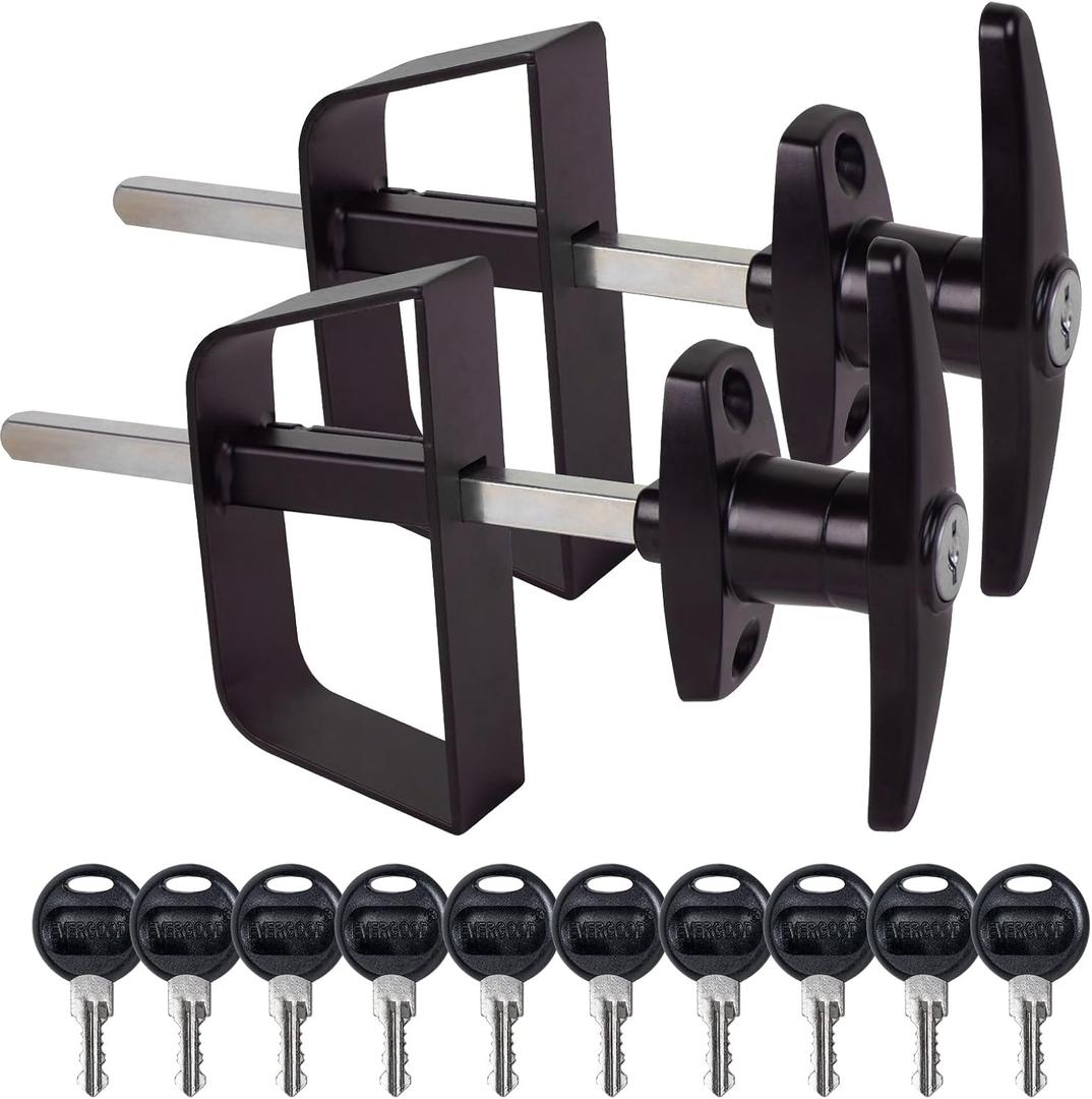 T-Handle Lock Kit,Hurrikom Double Shed Door Latch with 5.5" Stem, Lock Matching Set Includes 10 Keys for Sheds Doors, Playhouses, Chicken Coops,Camper, RV, etc(Black).All Keys are Universal.