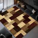 Modern Geometric Patchwork Indoor Area Rug for Living Room, Red 8x10 Large Rug Rockwood Collection Hardwood Floors Decor for Bedroom, Burgundy Throw Carpet for Office Entryway Dining Room