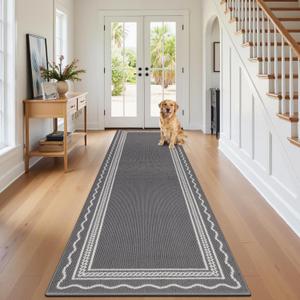 Runner Rug for Hallways 2.6x12ft Heavy-Duty Durable Entryway Floor Mat with Non Slip Rubber Backing Low-Pile High Traffic Carpet Machine Washable Accent Rug for Kitchen(Grey), 2.6'x10'