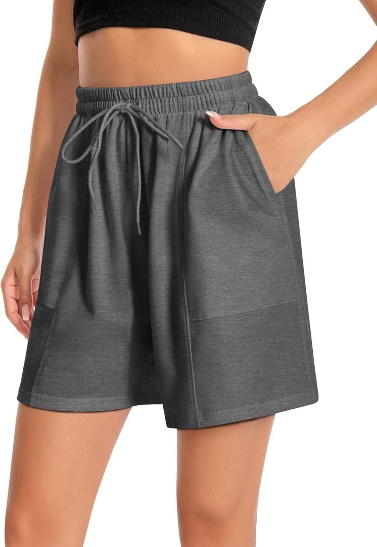 Women's Lounge Athletic Shorts with Pockets, 6.1" Sweat Shorts Women, Summer Casual Elastic Walking Running Shorts (Gray, XXL)