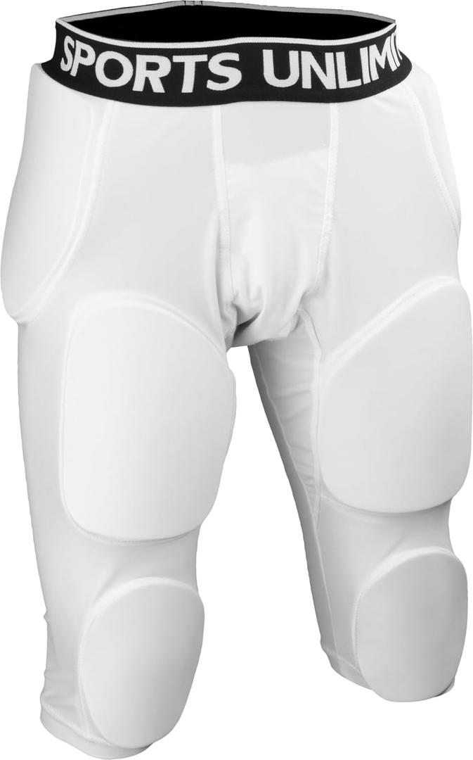 Sports Unlimited Omaha 7 Pad Integrated Adult Football Girdle for Men, Football Girdles with Pads (Medium, White)