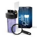 High Capacity 10 x 4.5 Whole House Filter Purifier System for Well or City Water, Presser Relief Button, 1 NPT Brass Port, Double O-Ring, Meets NSF Standards & Regulations (Transparent, 1 Set)