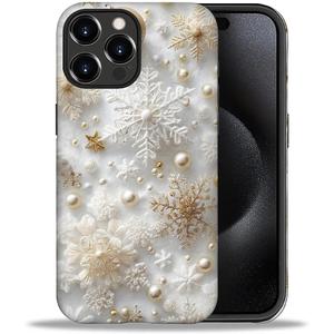 Flivro Case for iPhone 16 Pro Max, PC Hard Shell & Silicone Inner Bumper, Anti-Scratch Full-Body Cover Shockproof Slim Design -Festive Christmas Snowflakes