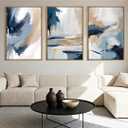 Anyzal Extra Large Blue Abstract Wall Art Framed 24x36 Inch Neutral Modern Canvas Wall Decor Minimalist Pastel Artwork for Living Room Bedroom Dining room Set of 3