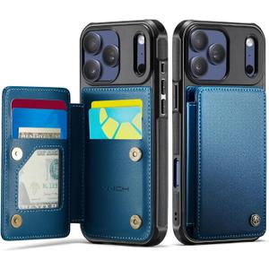 Vinich for iPhone 17 Pro Wallet Case with Card Holder, RFID Blocking Credit Slots Kickstand Shockproof Phone Cover Fit for iPhone 17 Pro 6.3" Blue