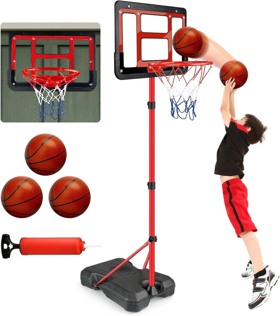 Boys Toy Gifts for 3 4 5 6 7 8 Years Old, Kids Basketball Hoop Adjustable Height 3.5FT-6.2FT, Mini Basketball Hoop for Kids, Basketball Goal Toys Outdoor Indoor Game Gifts for Boys (Black)