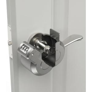 Keyed Door Handle Lockout Device Cover with Code to Disable Access to Keyhole Combination Lock for Bedroom from Outside Only Fits Handle Lock with Long Connecting Shaft (1, Silver)