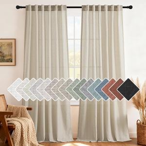 H.VERSAILTEX Natural Linen Curtains 84 inches Long for Living Room 2 Panels Back Tab Loop Pocket Textured Light Filtering Semi Sheer Curtains Rustic Farmhouse Boho Curtain for Bedroom, Castle Wall