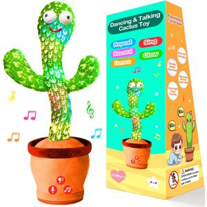 River Mill Dancing Talking Cactus Toy with Adjustable Volume, Interactive Cactus Baby Toys for 6-18 Months+, Upgraded Safe and Secure Plush Eyes Baby Toys, Birthday Gifts for Babies (Green)