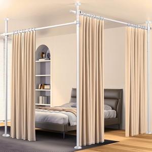 Room Divider, Tension Curtain Rod No Drilling,4-10ft(H) 28-140inch(W) Wall Divider for Room Separation, Heavy Duty Room Partition Separator, Adjustable Folding Privacy Screens,White