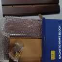 HOSHANHO Magnetic Knife Block 14 x 10 Inches, Double Sided Magnetic Knife Holder Rack for Kitchen Counter, Acacia Wood Magnetic Knife Storage Stand with Knife Sharpener