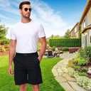 QPNGRP Men's 9" Inseam Stretch Waist Zipper Cargo Shorts with 6 Pockets (Black)