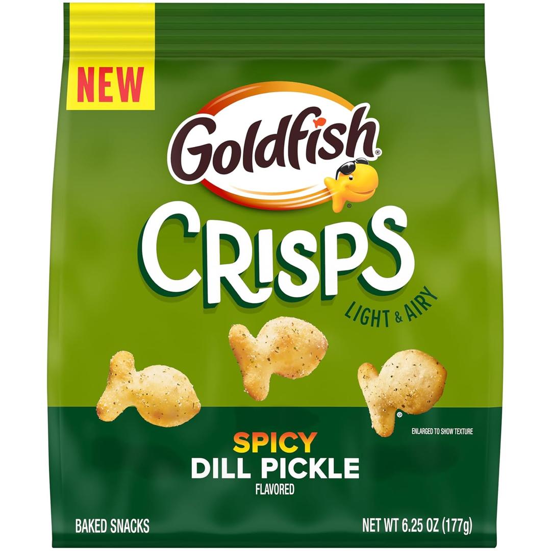 Goldfish Crisps Spicy Dill Pickle Flavored Baked Chip Crackers, 6.25 Oz Bag (EXP 03/07/26)