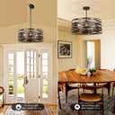 Sigaitwei 5-Light Drum Chandelier for Dining Room19.7" Rustic Farmhouse Dining Room Light FixtureWood Grain and Vintage Black Metal Chandeliers for Kitchen Entryway Living Room