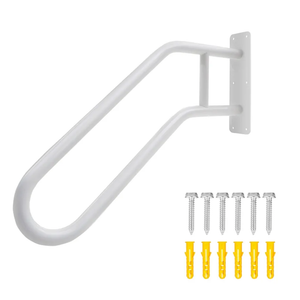 25 Inch Heavy Duty White Metal Stair Railing Outdoor - Garage, Porch, Garden Steps Rails, U-Shaped Powder Coated Hand Rails for Seniors, Indoor Staircase Handrail