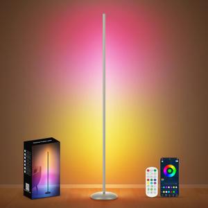 Corner Floor Lamp RGB, Smart LED Corner Lamp with APP & Remote Control, Floor Lamp Dimmable with 16 Million Colors, Music Sync, Standing Lamps for Living Room, Bedroom - Silver