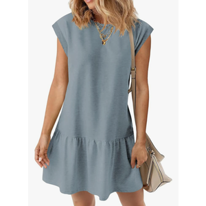 BLENCOT Womens Summer Dresses Casual Cap Sleeve Spring Ruffle Mini Sporty Sweatshirt Trendy Tshirt Dress XL