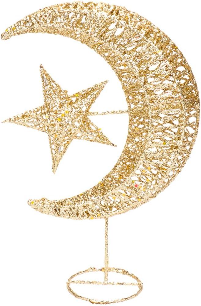 FAVOMOTO Moon and Star Design Xmas Tree Topper Reusable Christmas Tree Ornament for Home Decoration Party Decoration and Holiday Decor Finish Battery Lights Batteries Not Included