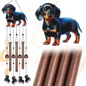 Dachshund Dog Wind Chimes for Outside,Metal Windchimes with S Hook with Playful Design Wind Chime Garden Decor Outdoor Ideal Memorial/Housewarming/Birthday/Festival Gifts Front Yard Decor