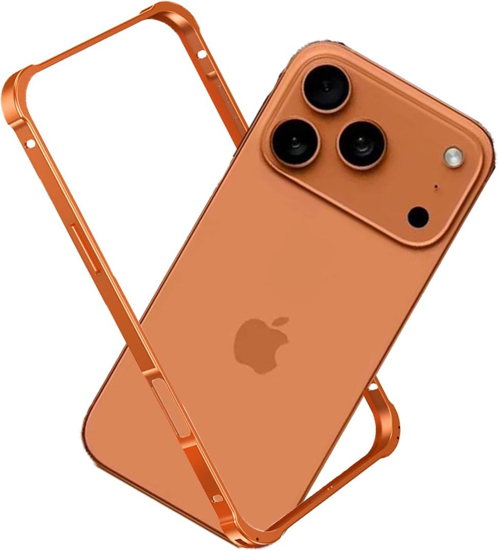 For iPhone 17 Pro Bumper Case Metal - No Back Design Compatible with MagSafe Aluminum Backless Edge Frame Fast Heat Dissipation Shockproof Slim Minimalist Protection Case For iPhone 17 Pro (Orange)
