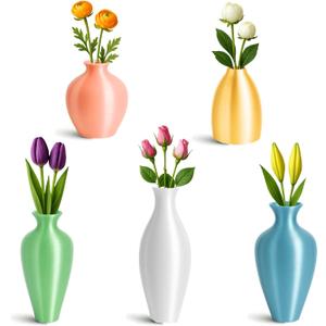 Cute Mini Vase Magnets for Fridge  5 Pcs Tiny Magnetic Bud Vases for Women  Flower Pots for Refrigerator Decor Kitchen Home  Thoughtful for Plant Lovers (Pastel)