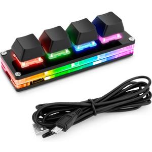 Ecarke Black Mini 4-Key Keypad Mechanical Gaming Keyboard, Self Programming,OSU Hot Swap Game Keyboards with 1.5m USB-C Data CableUpgrade Cherry Shaft & RGB LED