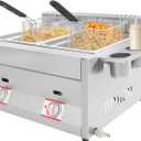 Commercial Gas Deep Fryer, 6Lx2Tank Countertop Stainless Steel Double Deep Fryer with 2 Baskets & Lids, Propane LPG Oil Frying Pot Kitchen Frying Machine for Home Kitchen Restaurant